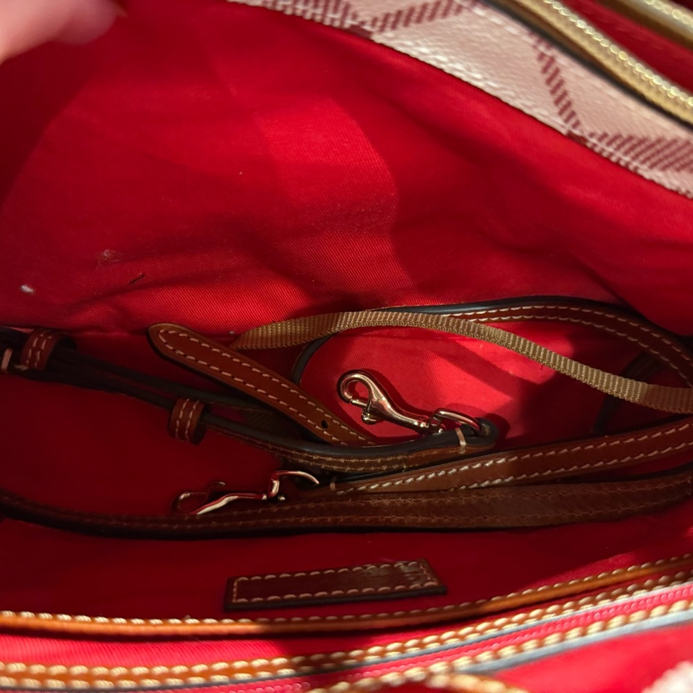 Dooney & Bourke Coated Cotton Brielle Tote in the Cranberry Plaid - Picture 9 of 11